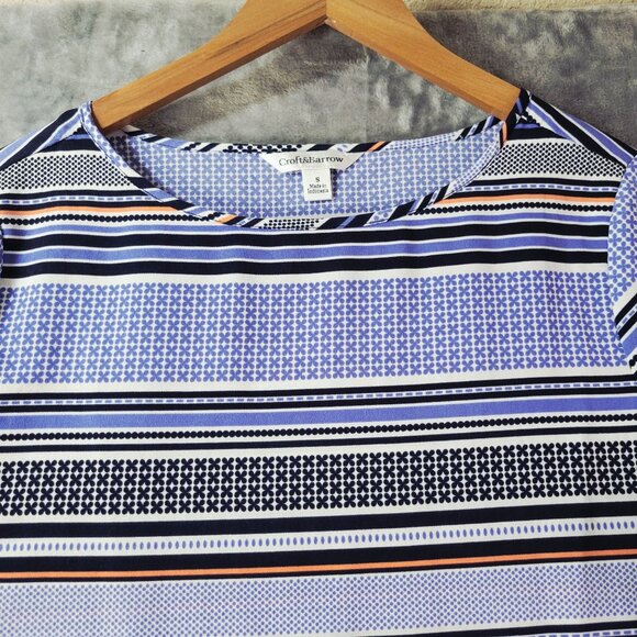 Croft & Barrow‎ Womens Blouse S Blue White Black Striped Geometric 3/4 Sleeve - Picture 4 of 11